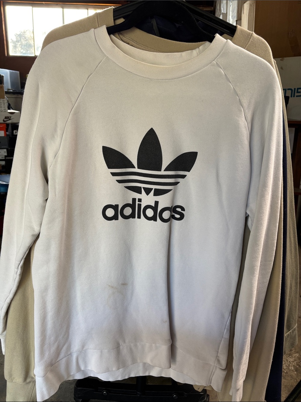 adidas White Crewneck Sweatshirt with Black Trefoil Logo